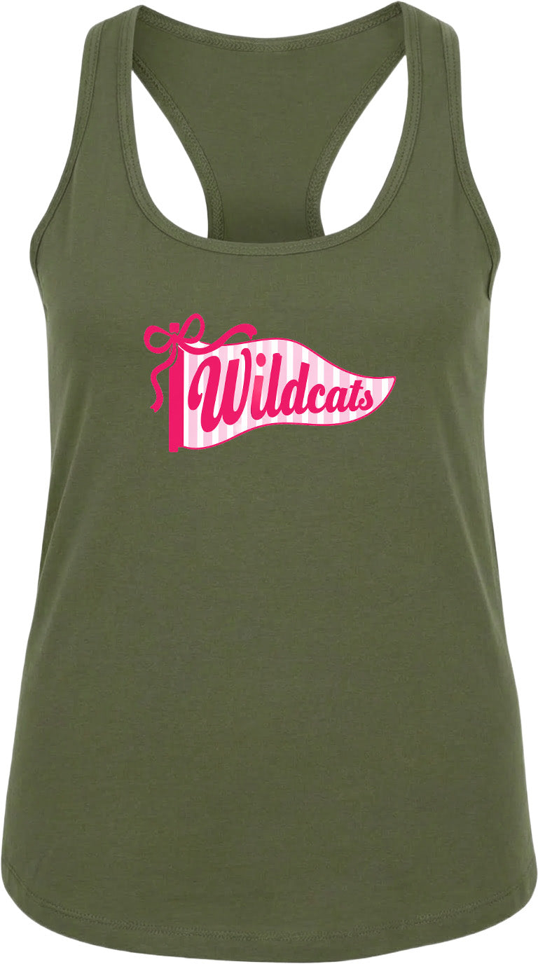 A green tank top with a pink banner that says "Wildcats" printed on it.
