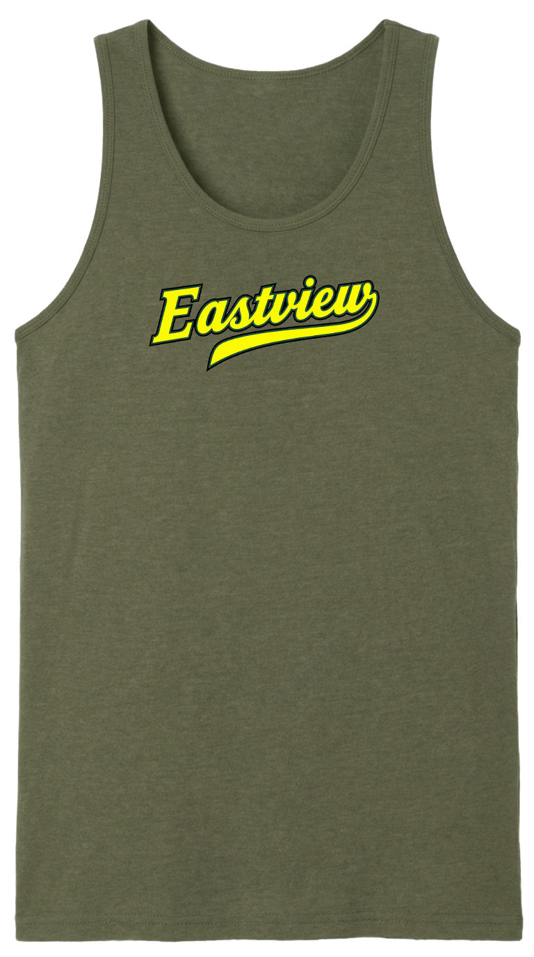 A green tank top with the word "Eastview" printed in yellow on it.