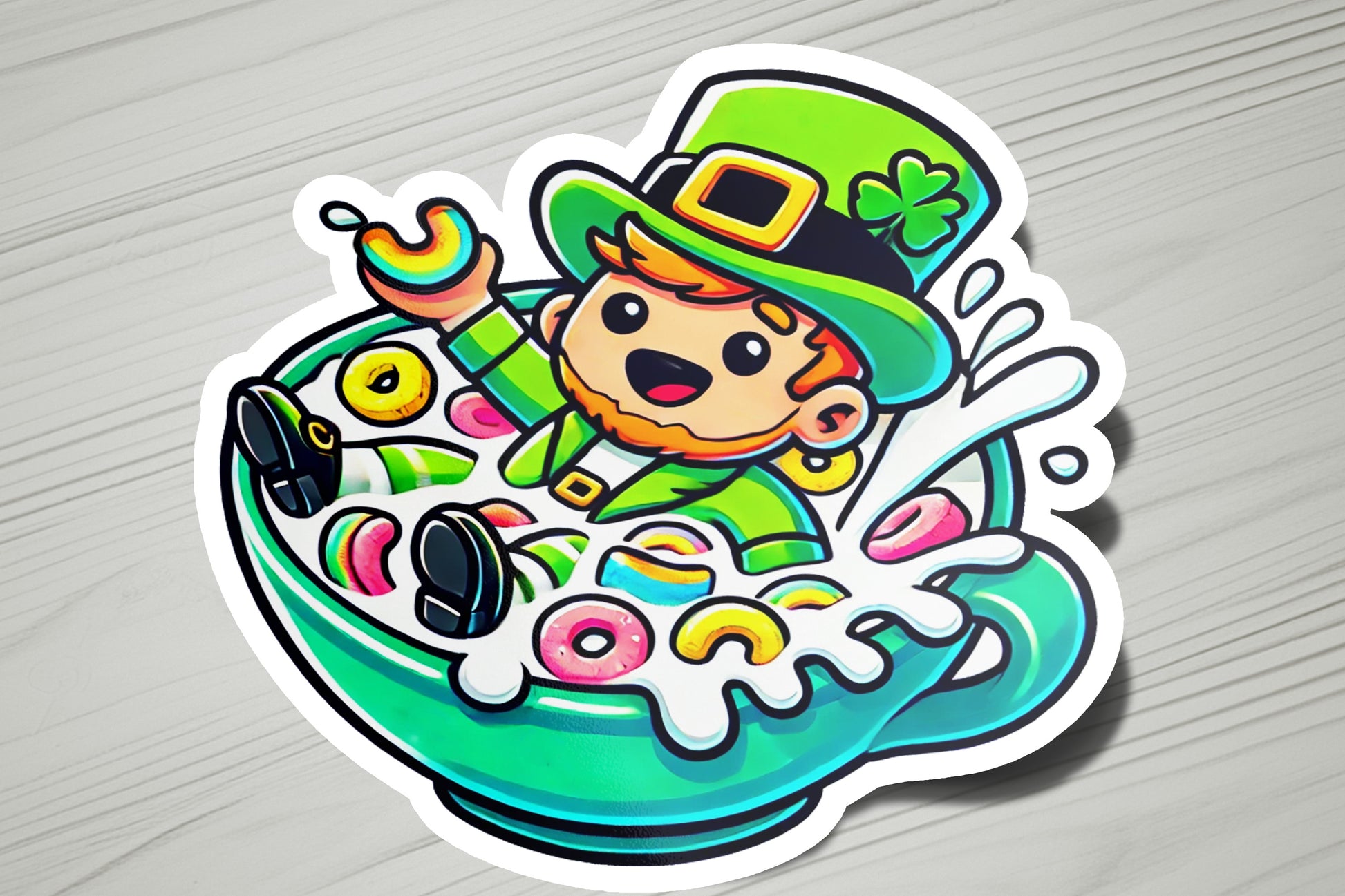 a st patrick's day sticker on a table