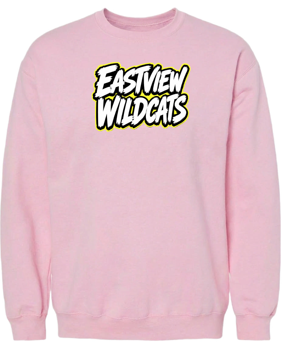 A pink sweatshirt with the text "EASTVIEW WILDCATS" printed on it.