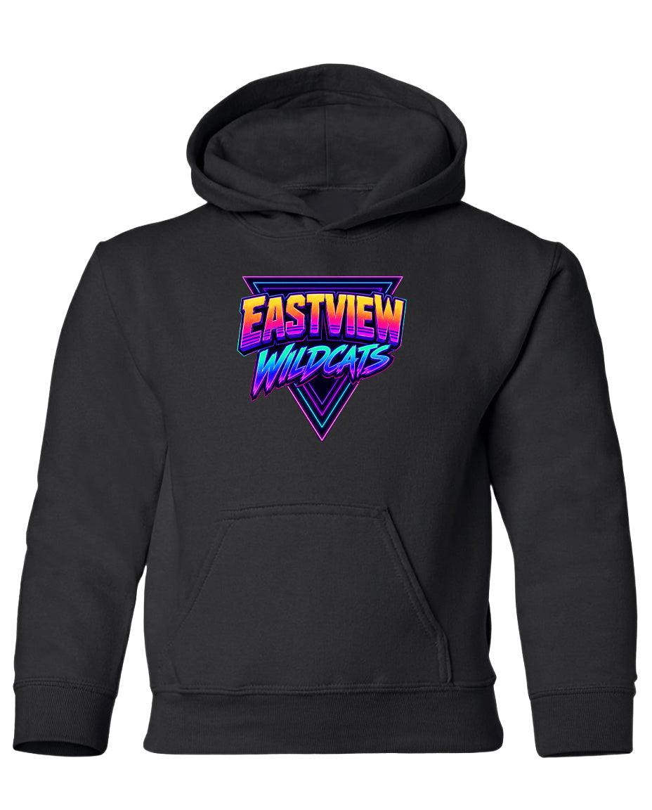 A black hoodie with a graphic design on the front.