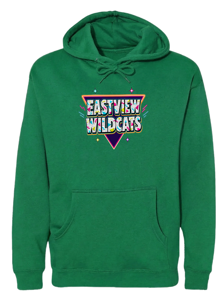 A green hoodie with a graphic design on the front.