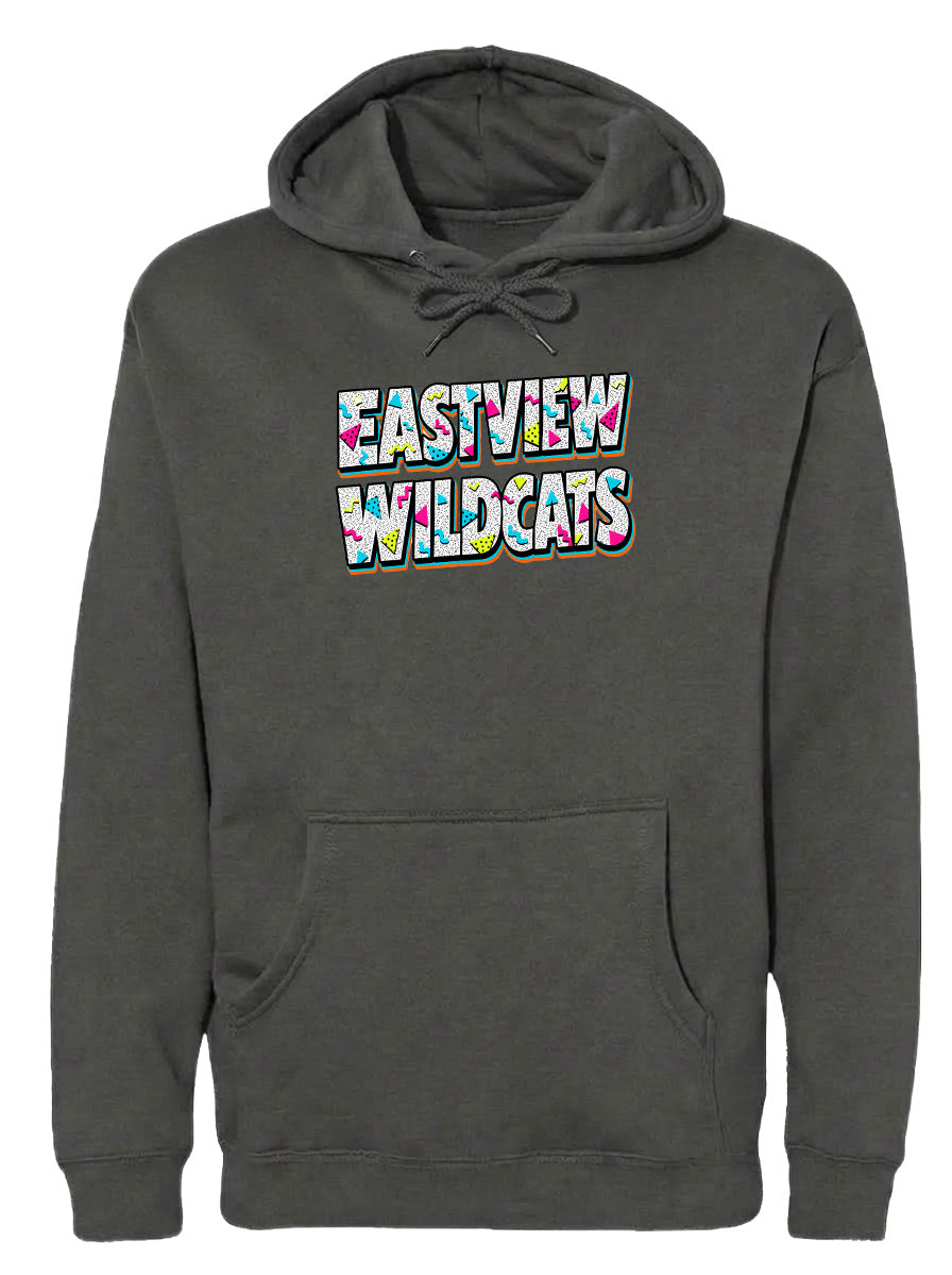 A gray hoodie with the text "EASTVIEW WILDCATS" printed on it.
