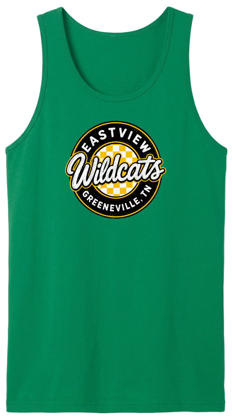 A green tank top with a logo that says "EASTVIEW Wildcats Greeneville, TN".