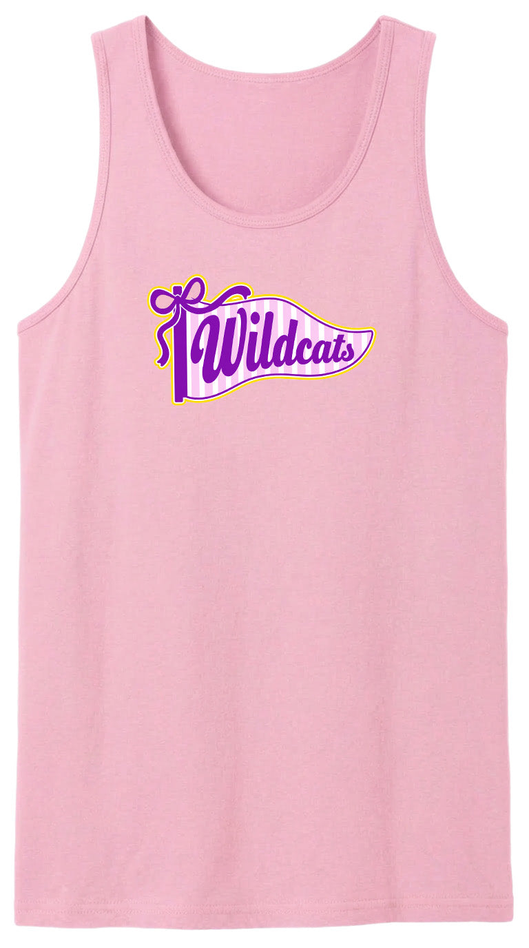 A pink tank top with a purple and yellow banner that says "Wildcats".