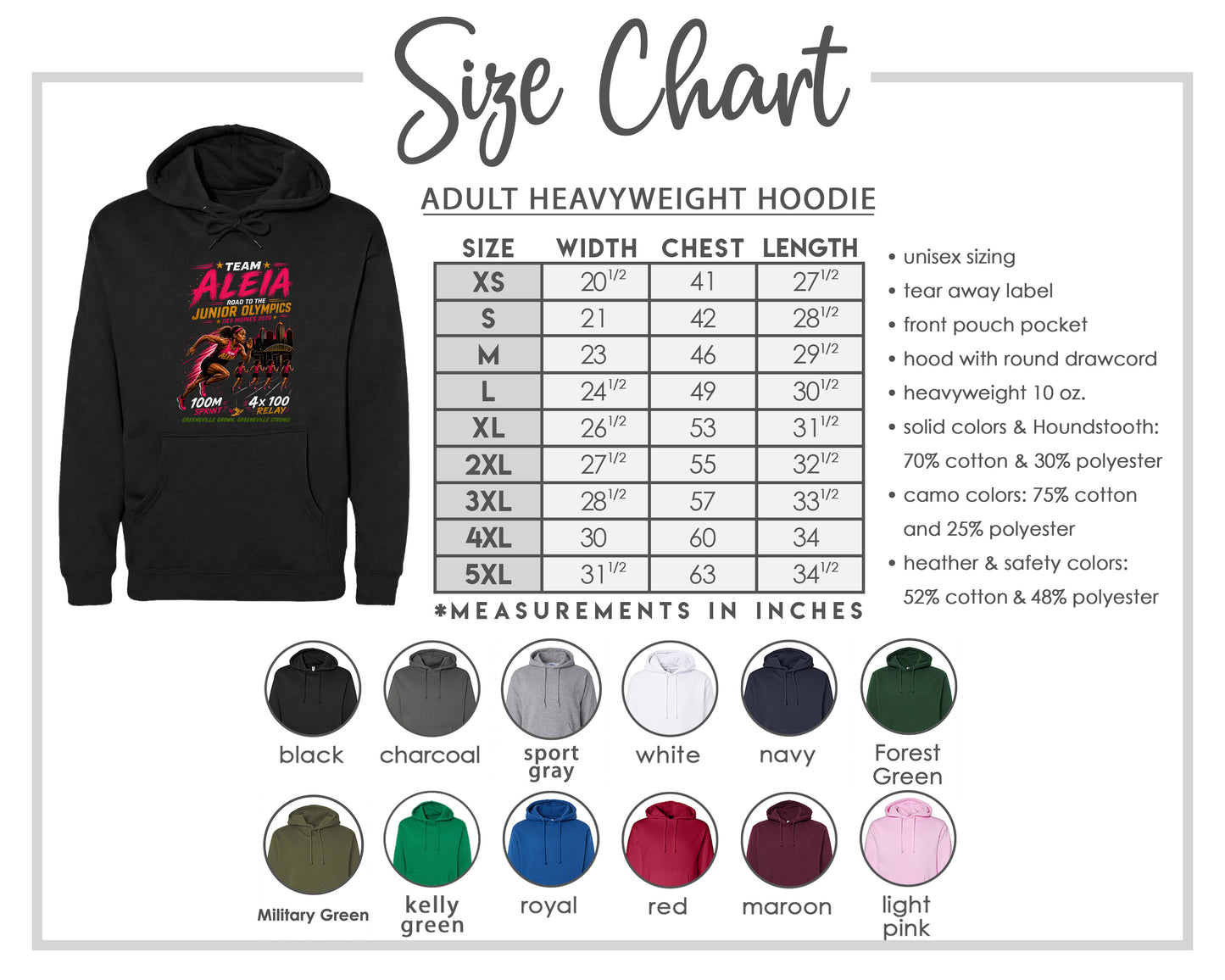 ADULT Team Aleia Full Chest Logo T Shirt | Hoodie | Long Sleeve | Sweatshirt | Crew Neck | Tank Top