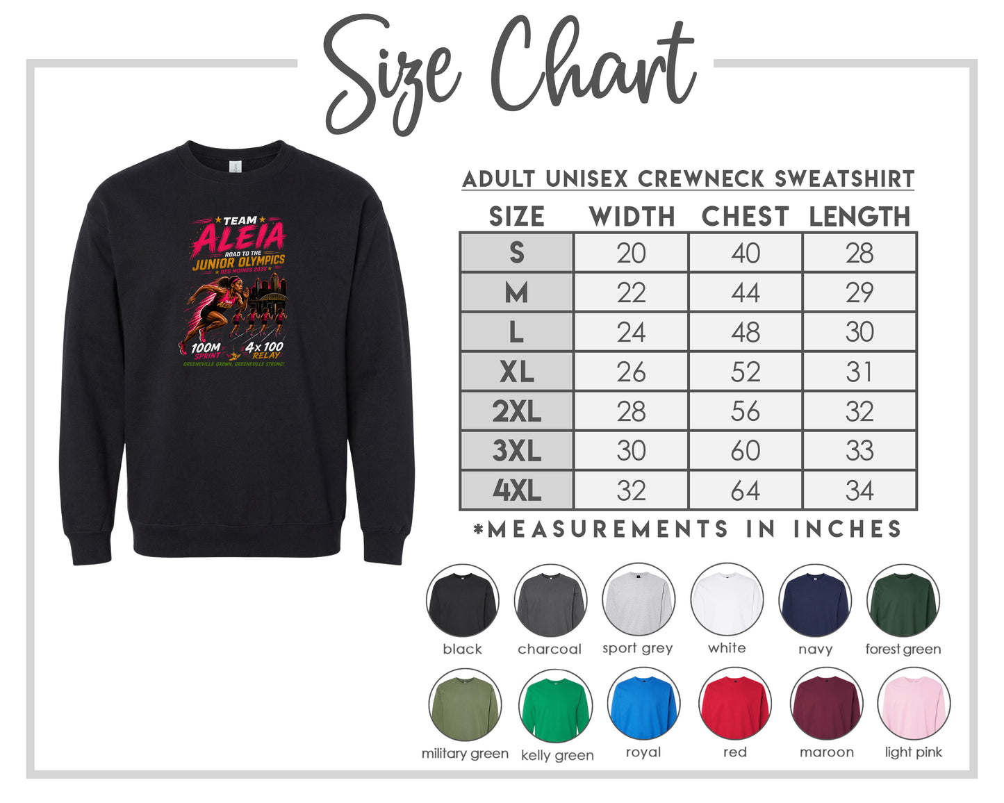 ADULT Team Aleia Full Chest Logo T Shirt | Hoodie | Long Sleeve | Sweatshirt | Crew Neck | Tank Top
