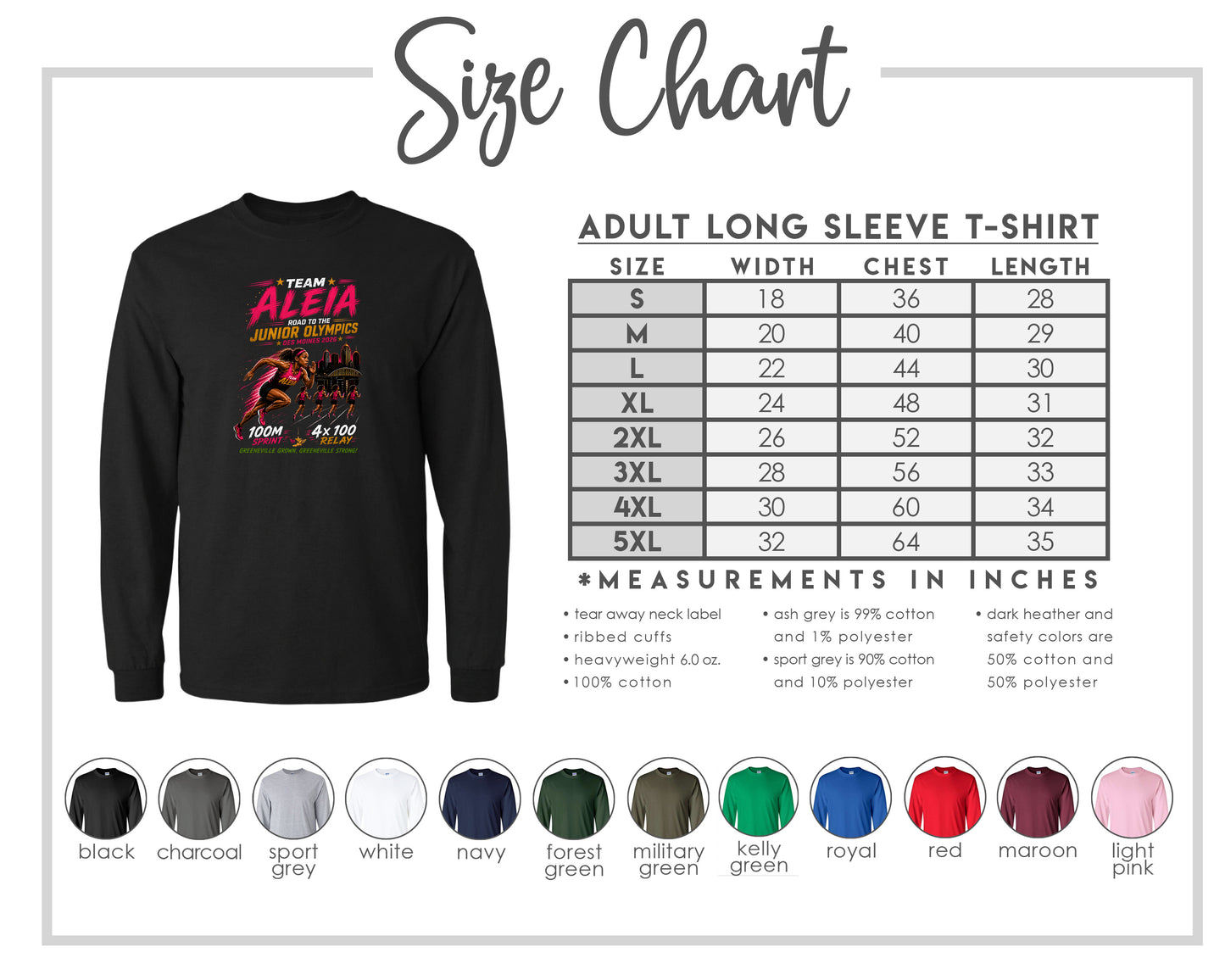 ADULT Team Aleia Full Chest Logo T Shirt | Hoodie | Long Sleeve | Sweatshirt | Crew Neck | Tank Top