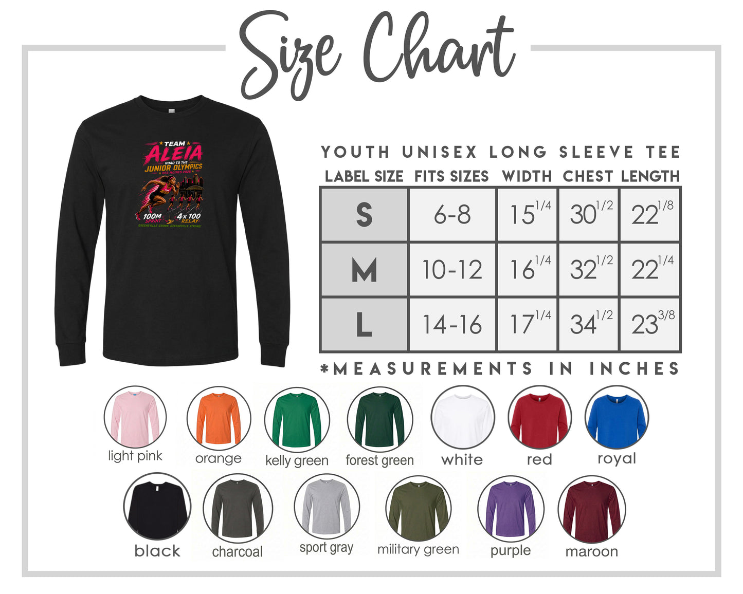 YOUTH Team Aleia Full Chest Logo T Shirt | Hoodie | Long Sleeve | Sweatshirt | Crew Neck | Tank Top