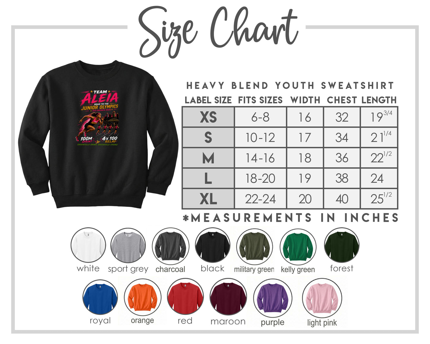 YOUTH Team Aleia Full Chest Logo T Shirt | Hoodie | Long Sleeve | Sweatshirt | Crew Neck | Tank Top