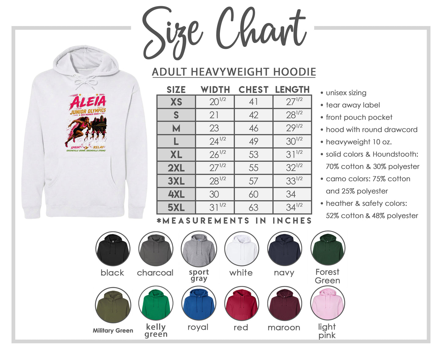 ADULT Team Aleia Full Chest Logo T Shirt | Hoodie | Long Sleeve | Sweatshirt | Crew Neck | Tank Top