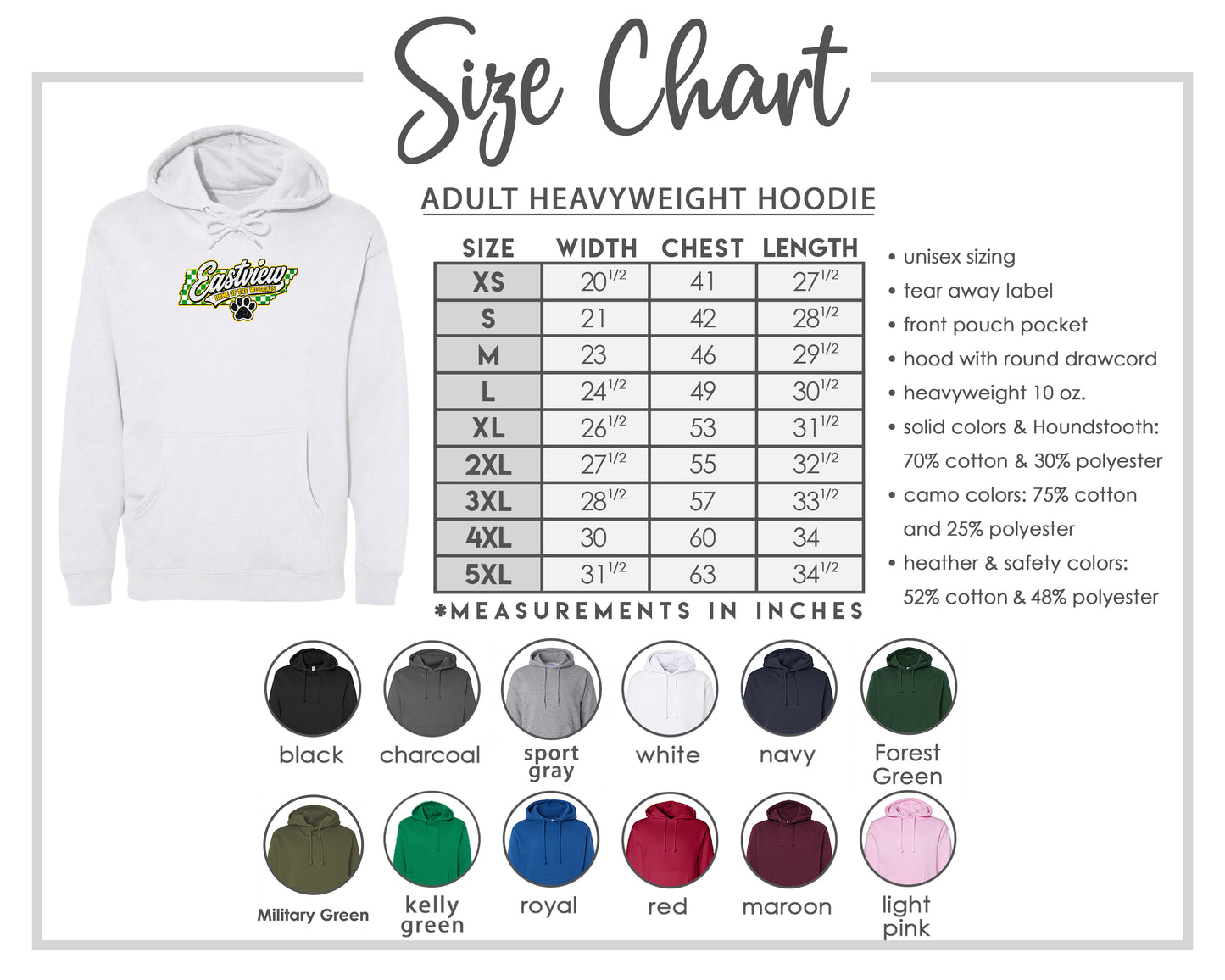 ADULT Eastview Home of the Wildcats Chest Logo T Shirt | Hoodie | Long Sleeve | Sweatshirt | Crew Neck | Tank Top 1