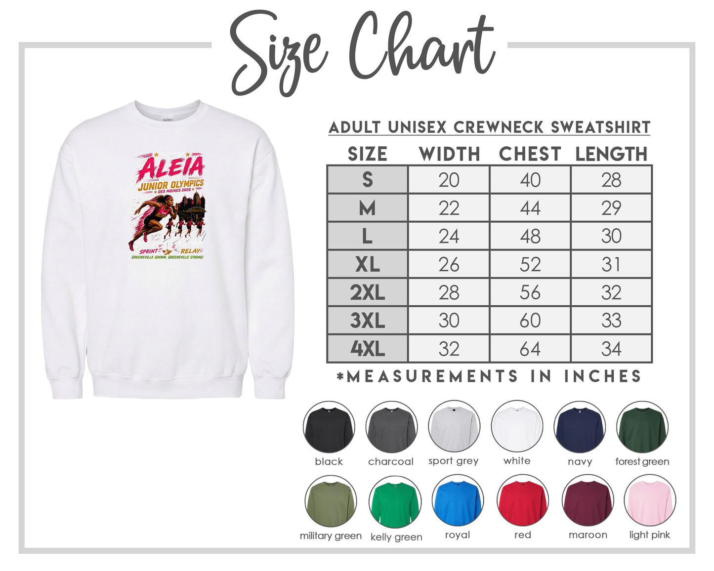 ADULT Team Aleia Full Chest Logo T Shirt | Hoodie | Long Sleeve | Sweatshirt | Crew Neck | Tank Top