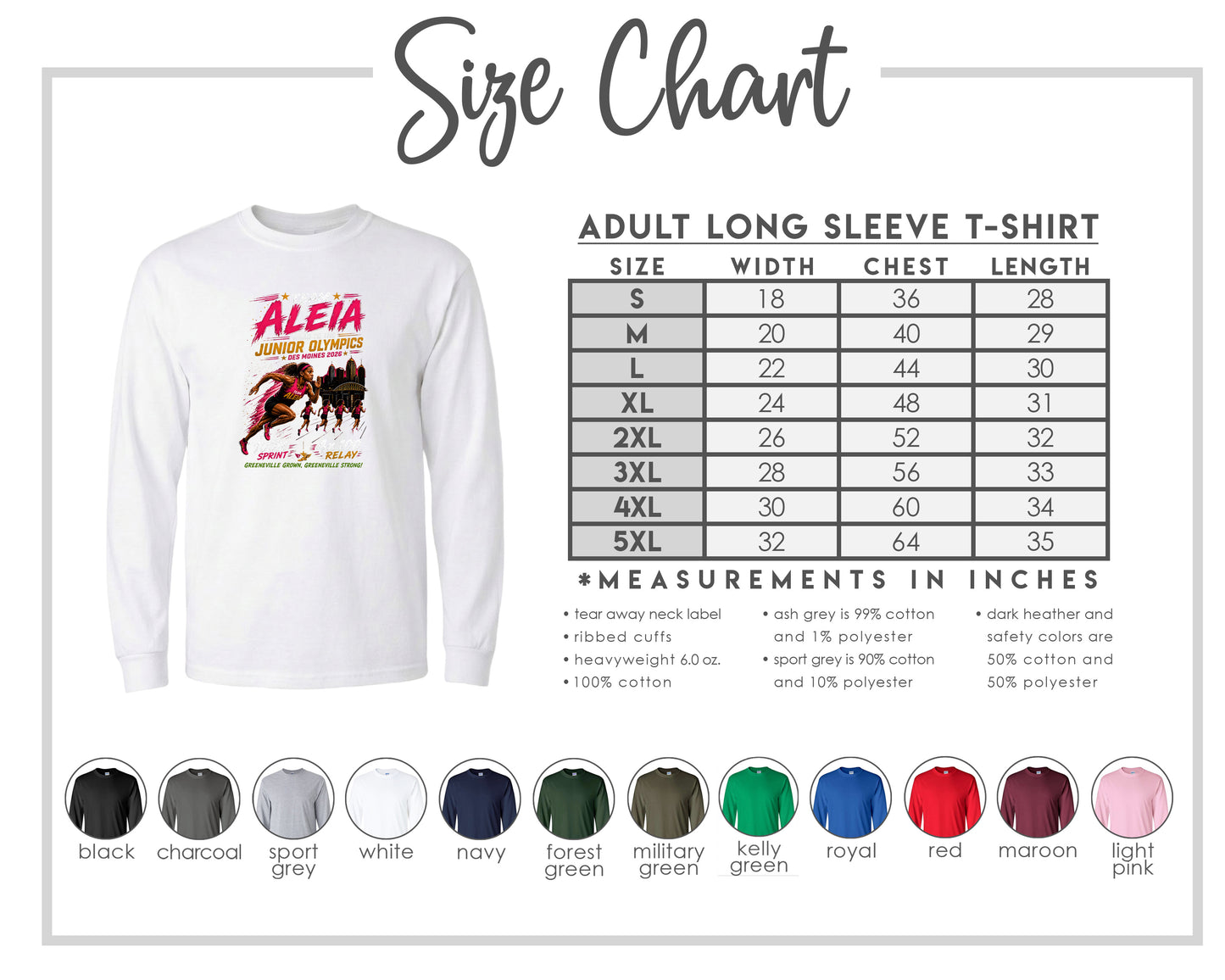 ADULT Team Aleia Full Chest Logo T Shirt | Hoodie | Long Sleeve | Sweatshirt | Crew Neck | Tank Top