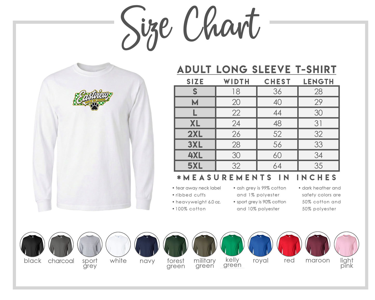 ADULT Eastview Home of the Wildcats Chest Logo T Shirt | Hoodie | Long Sleeve | Sweatshirt | Crew Neck | Tank Top 1