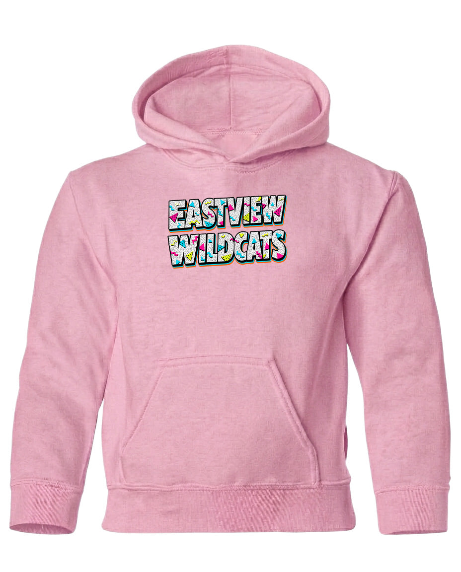 A pink hoodie with the text "EASTVIEW WILDCATS" printed on it.