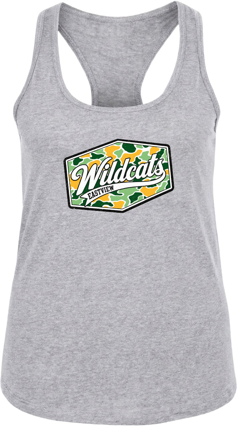 A gray tank top with a graphic design featuring the text "Wildcats EASYVIEW" in a stylized font.