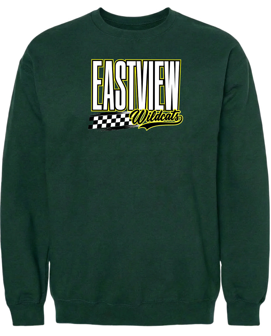 A dark green sweatshirt with a graphic design on the front.