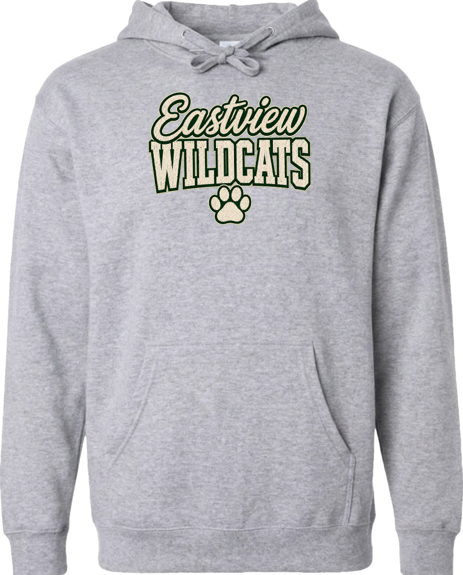 A gray hoodie with the text "Eastview Wildcats" printed on it.