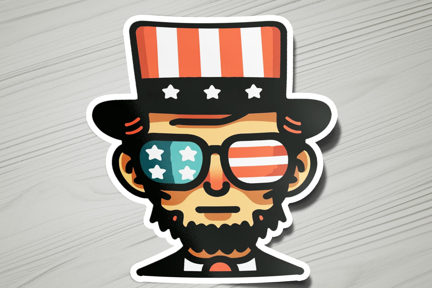 a sticker of a man wearing a top hat and sunglasses