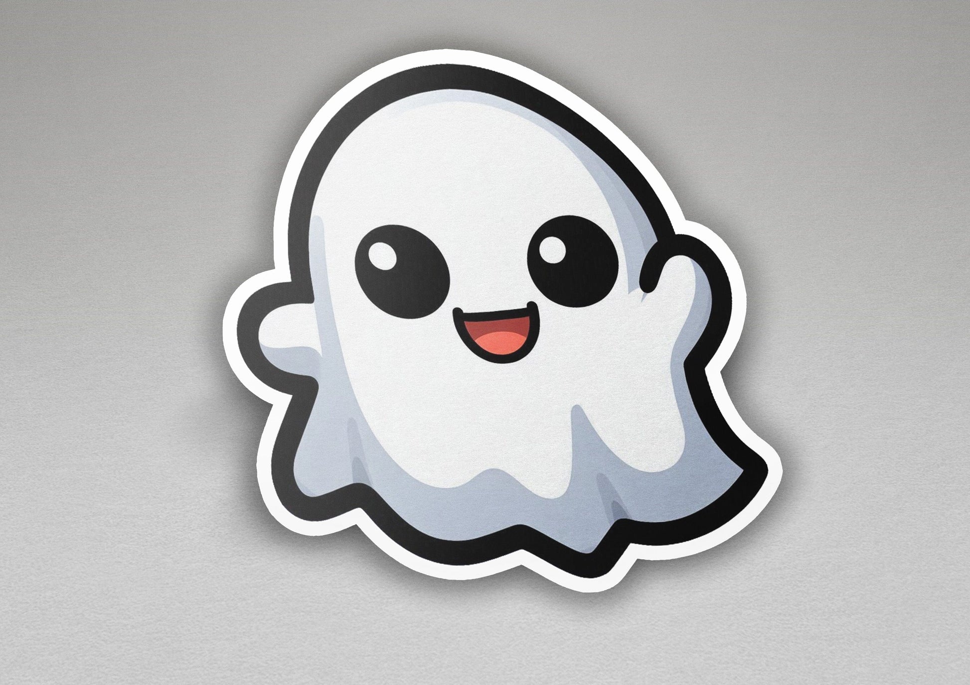 a sticker of a ghost with a happy face