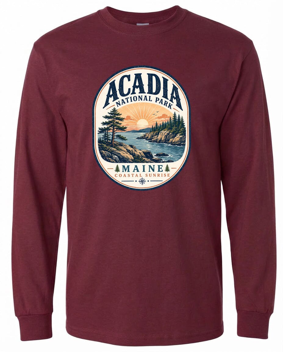 ADULT Acadia National Park Badge Chest Logo T Shirt | Hoodie | Long Sleeve | Sweatshirt | Crew Neck | Tank Top 2 Fiesta Doodle waterproof vinyl sticker. dishwasher safe outdoor sticker.