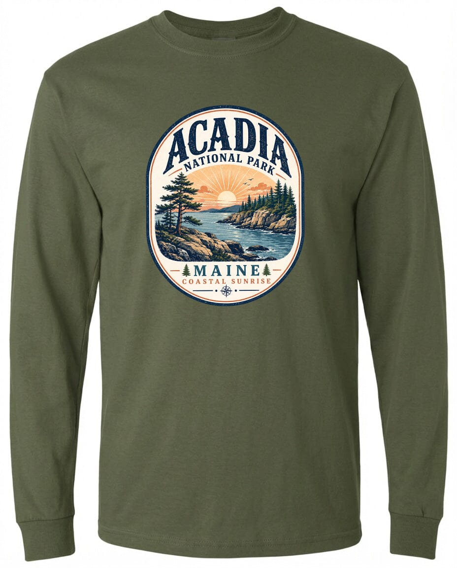 ADULT Acadia National Park Badge Chest Logo T Shirt | Hoodie | Long Sleeve | Sweatshirt | Crew Neck | Tank Top 2 Fiesta Doodle waterproof vinyl sticker. dishwasher safe outdoor sticker.
