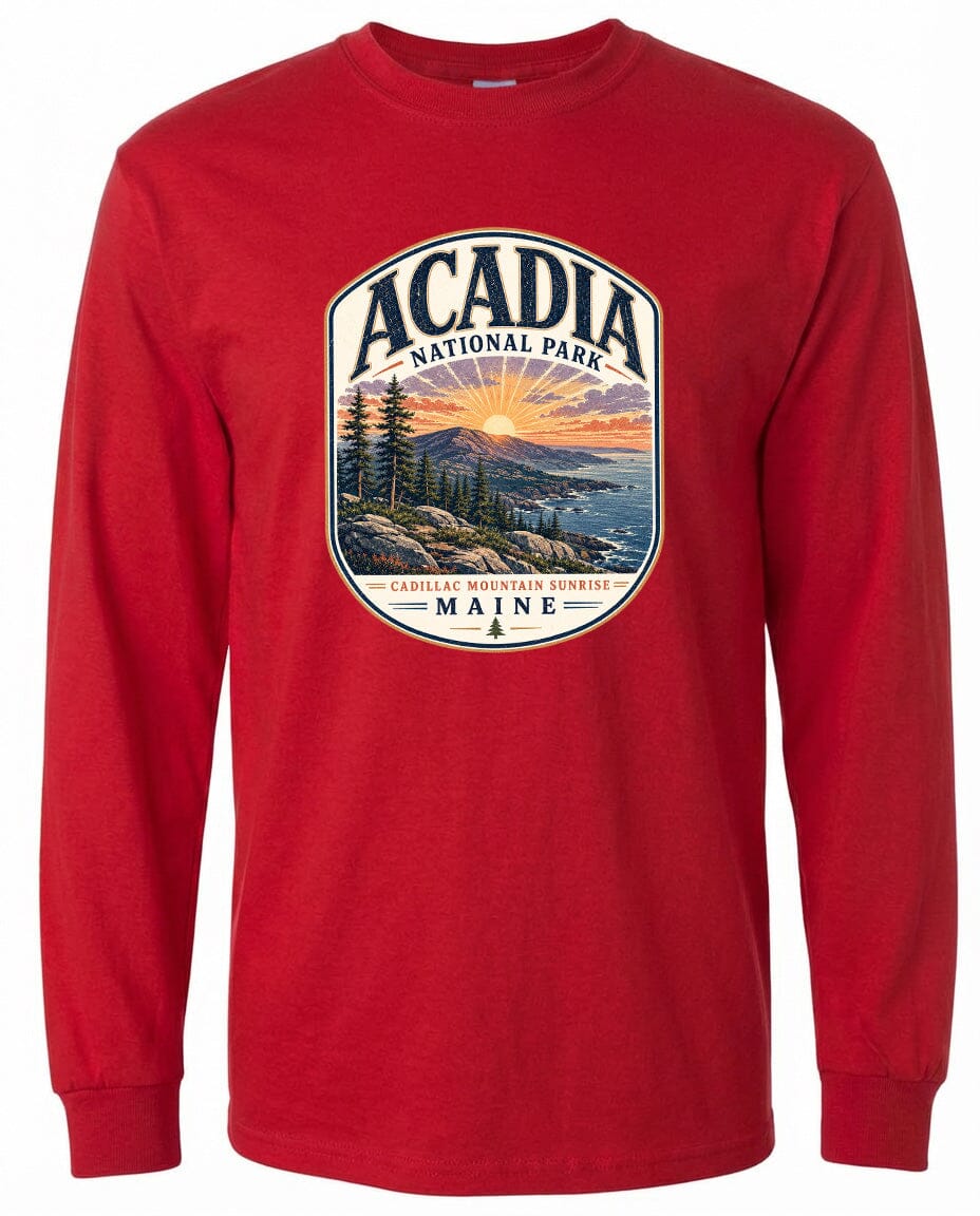 ADULT Acadia National Park Chest Logo T Shirt | Hoodie | Long Sleeve | Sweatshirt | Crew Neck | Tank Top 1 Fiesta Doodle waterproof vinyl sticker. dishwasher safe outdoor sticker.