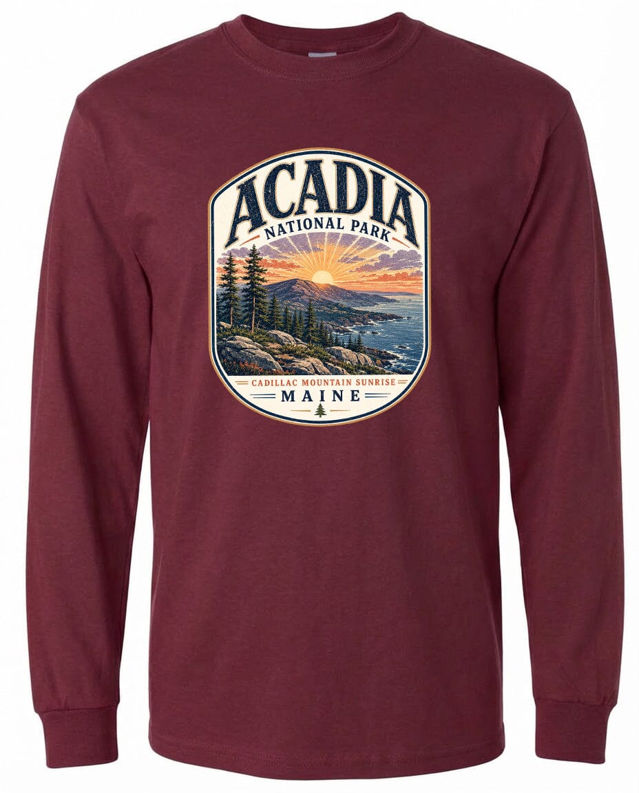 ADULT Acadia National Park Chest Logo T Shirt | Hoodie | Long Sleeve | Sweatshirt | Crew Neck | Tank Top 1 Fiesta Doodle waterproof vinyl sticker. dishwasher safe outdoor sticker.