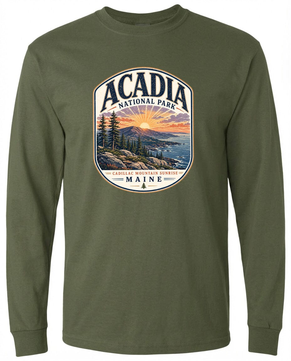 ADULT Acadia National Park Chest Logo T Shirt | Hoodie | Long Sleeve | Sweatshirt | Crew Neck | Tank Top 1 Fiesta Doodle waterproof vinyl sticker. dishwasher safe outdoor sticker.