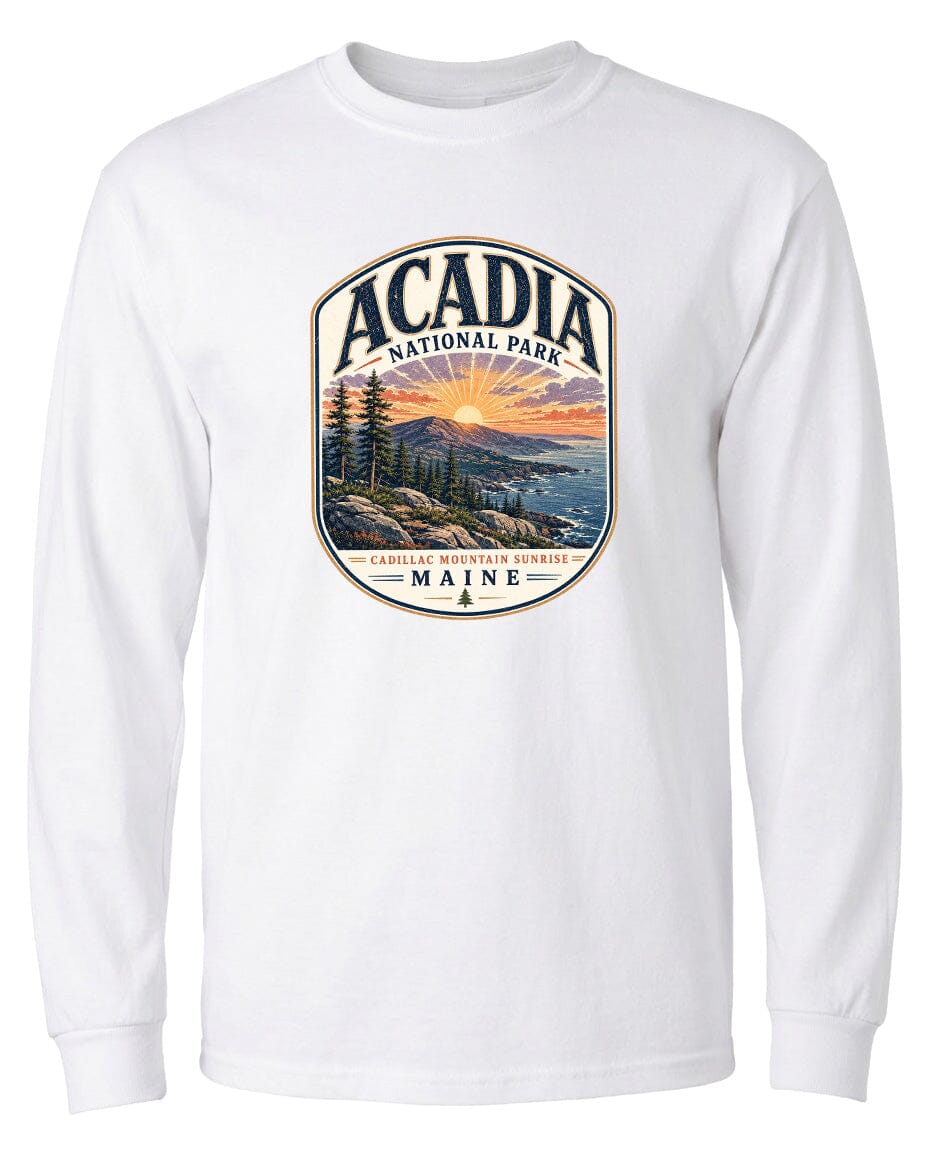 ADULT Acadia National Park Chest Logo T Shirt | Hoodie | Long Sleeve | Sweatshirt | Crew Neck | Tank Top 1 Fiesta Doodle waterproof vinyl sticker. dishwasher safe outdoor sticker.