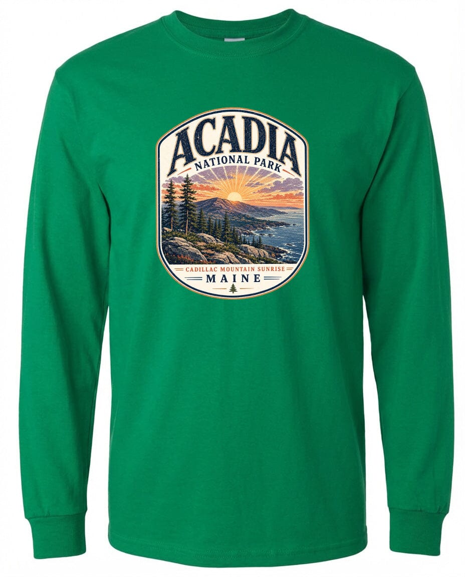 ADULT Acadia National Park Chest Logo T Shirt | Hoodie | Long Sleeve | Sweatshirt | Crew Neck | Tank Top 1 Fiesta Doodle waterproof vinyl sticker. dishwasher safe outdoor sticker.