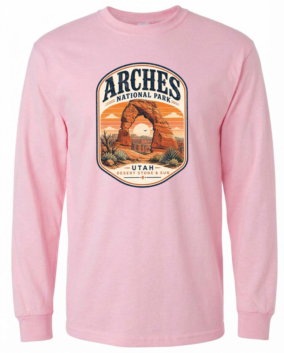ADULT Arches National Park Badge Chest Logo T Shirt | Hoodie | Long Sleeve | Sweatshirt | Crew Neck | Tank Top 1 Fiesta Doodle waterproof vinyl sticker. dishwasher safe outdoor sticker.