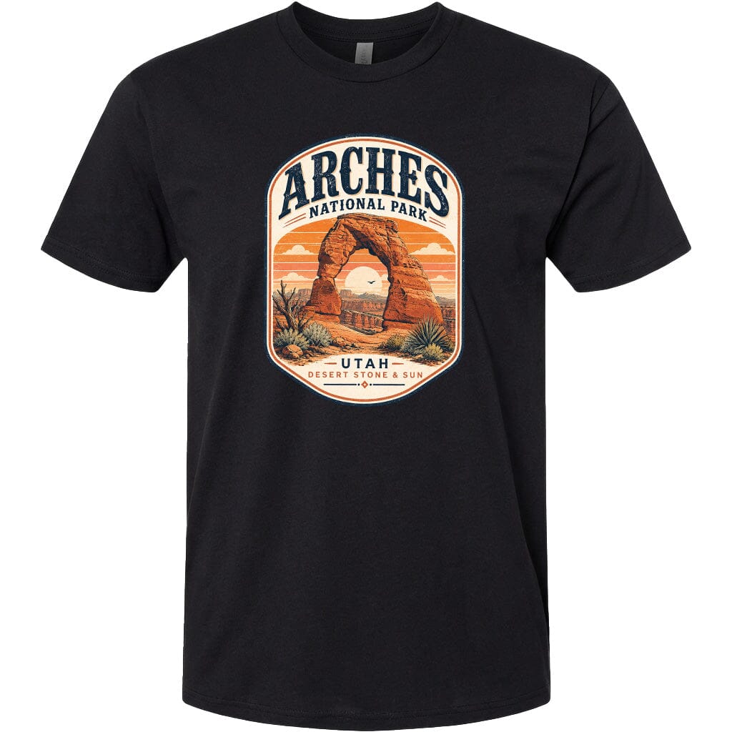 ADULT Arches National Park Badge Chest Logo T Shirt | Hoodie | Long Sleeve | Sweatshirt | Crew Neck | Tank Top 1 Fiesta Doodle waterproof vinyl sticker. dishwasher safe outdoor sticker.