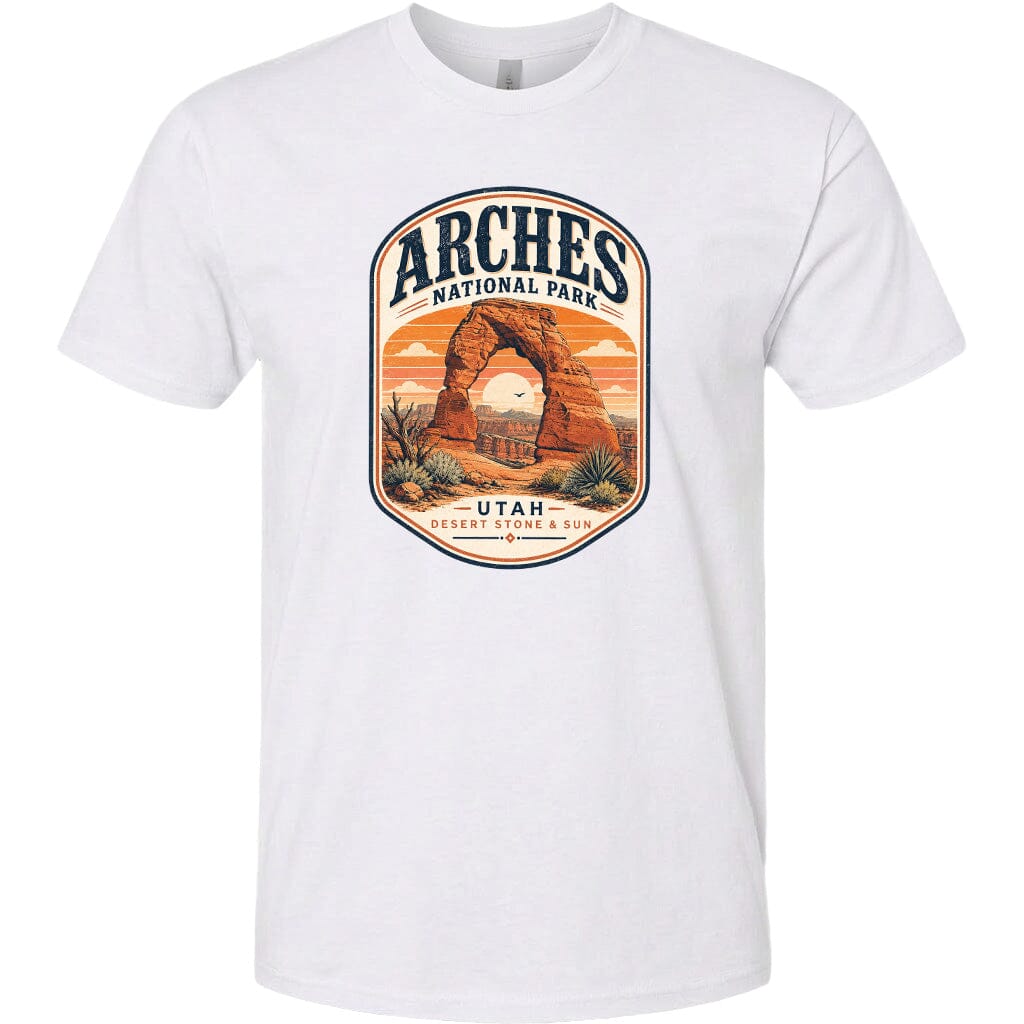 ADULT Arches National Park Badge Chest Logo T Shirt | Hoodie | Long Sleeve | Sweatshirt | Crew Neck | Tank Top 1 Fiesta Doodle waterproof vinyl sticker. dishwasher safe outdoor sticker.
