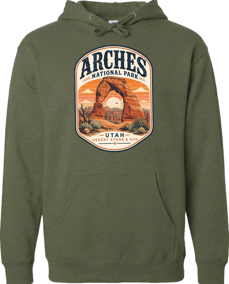 ADULT Arches National Park Badge Chest Logo T Shirt | Hoodie | Long Sleeve | Sweatshirt | Crew Neck | Tank Top 1 Fiesta Doodle waterproof vinyl sticker. dishwasher safe outdoor sticker.