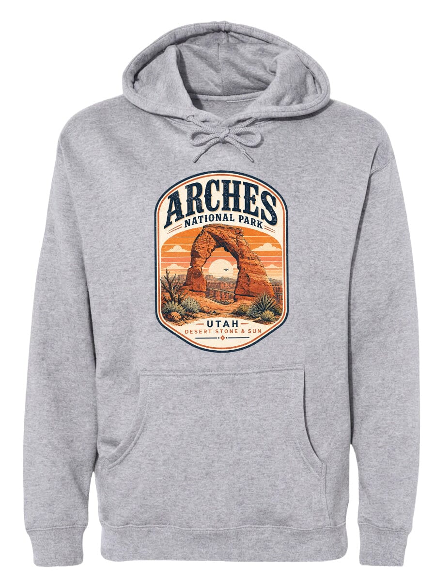 ADULT Arches National Park Badge Chest Logo T Shirt | Hoodie | Long Sleeve | Sweatshirt | Crew Neck | Tank Top 1 Fiesta Doodle waterproof vinyl sticker. dishwasher safe outdoor sticker.
