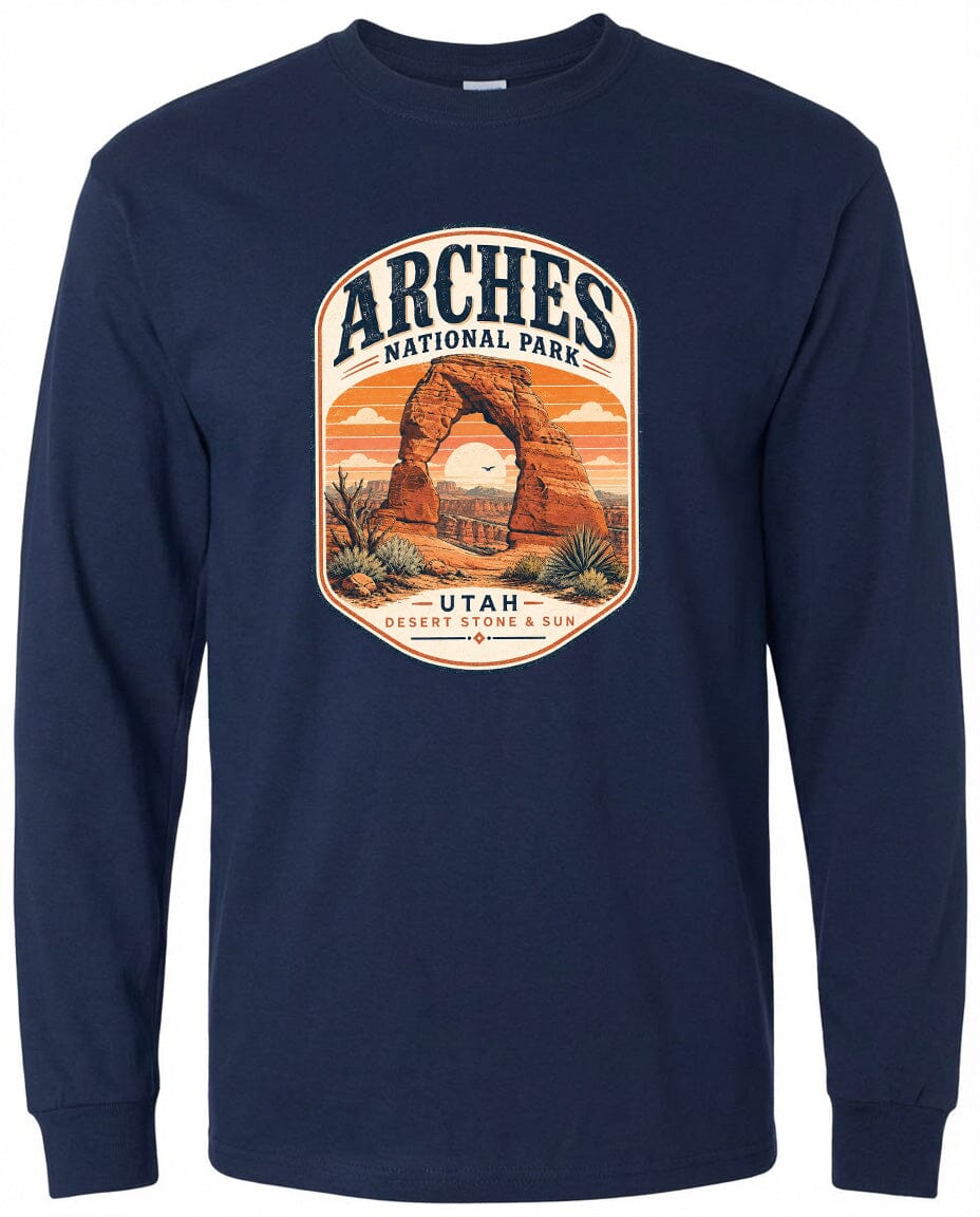 ADULT Arches National Park Badge Chest Logo T Shirt | Hoodie | Long Sleeve | Sweatshirt | Crew Neck | Tank Top 1 Fiesta Doodle waterproof vinyl sticker. dishwasher safe outdoor sticker.