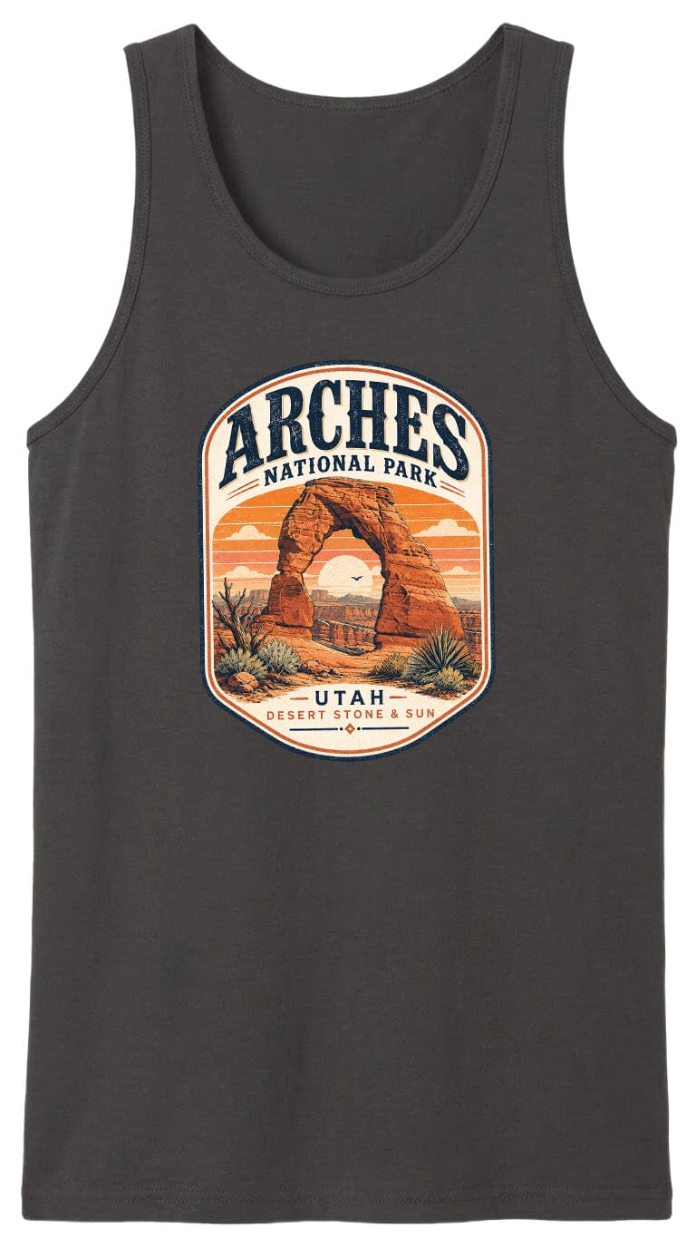 ADULT Arches National Park Badge Chest Logo T Shirt | Hoodie | Long Sleeve | Sweatshirt | Crew Neck | Tank Top 1 Fiesta Doodle waterproof vinyl sticker. dishwasher safe outdoor sticker.