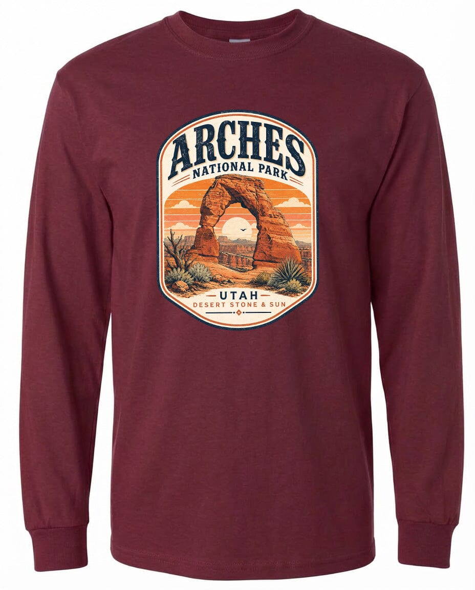 ADULT Arches National Park Badge Chest Logo T Shirt | Hoodie | Long Sleeve | Sweatshirt | Crew Neck | Tank Top 1 Fiesta Doodle waterproof vinyl sticker. dishwasher safe outdoor sticker.