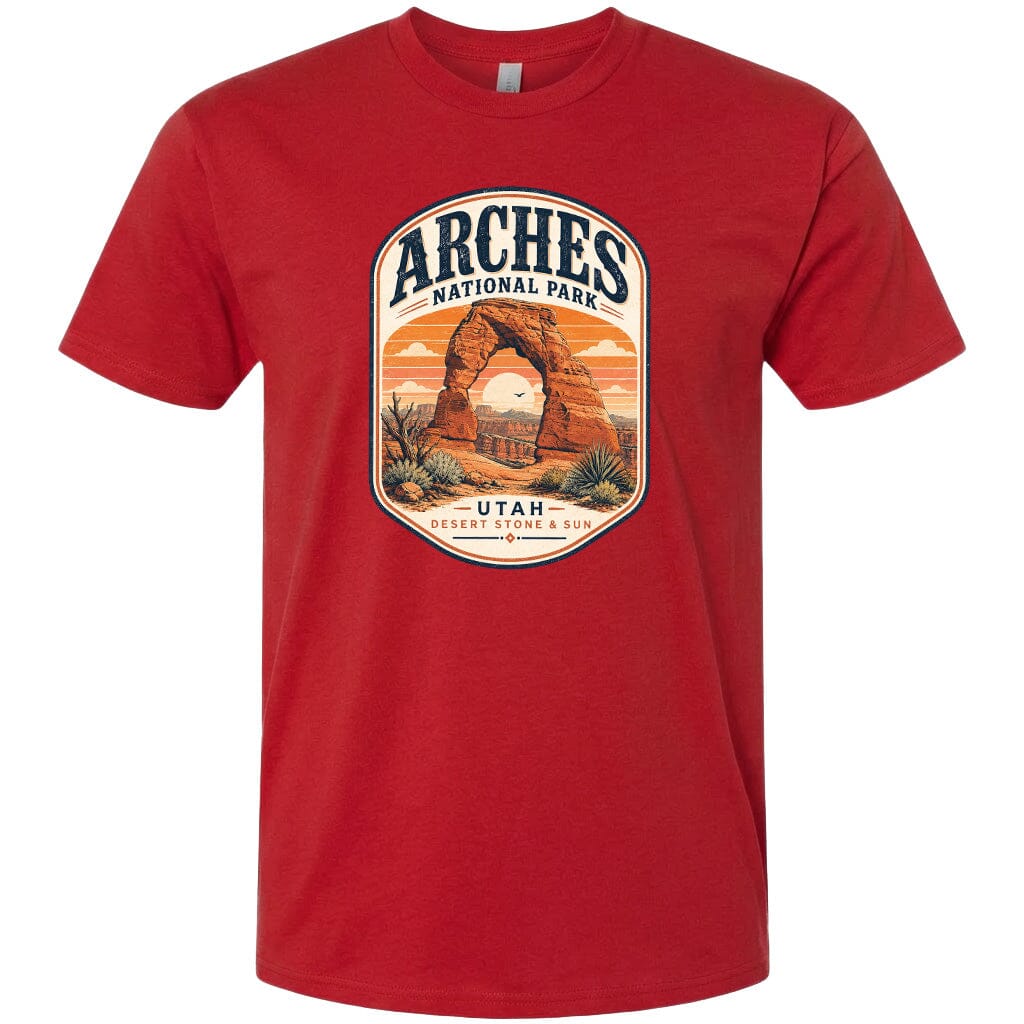 ADULT Arches National Park Badge Chest Logo T Shirt | Hoodie | Long Sleeve | Sweatshirt | Crew Neck | Tank Top 1 Fiesta Doodle waterproof vinyl sticker. dishwasher safe outdoor sticker.