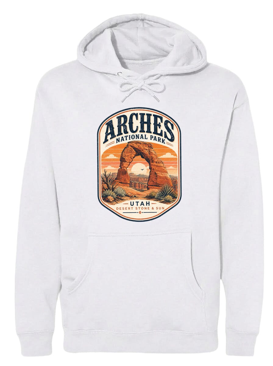 ADULT Arches National Park Badge Chest Logo T Shirt | Hoodie | Long Sleeve | Sweatshirt | Crew Neck | Tank Top 1 Fiesta Doodle waterproof vinyl sticker. dishwasher safe outdoor sticker.