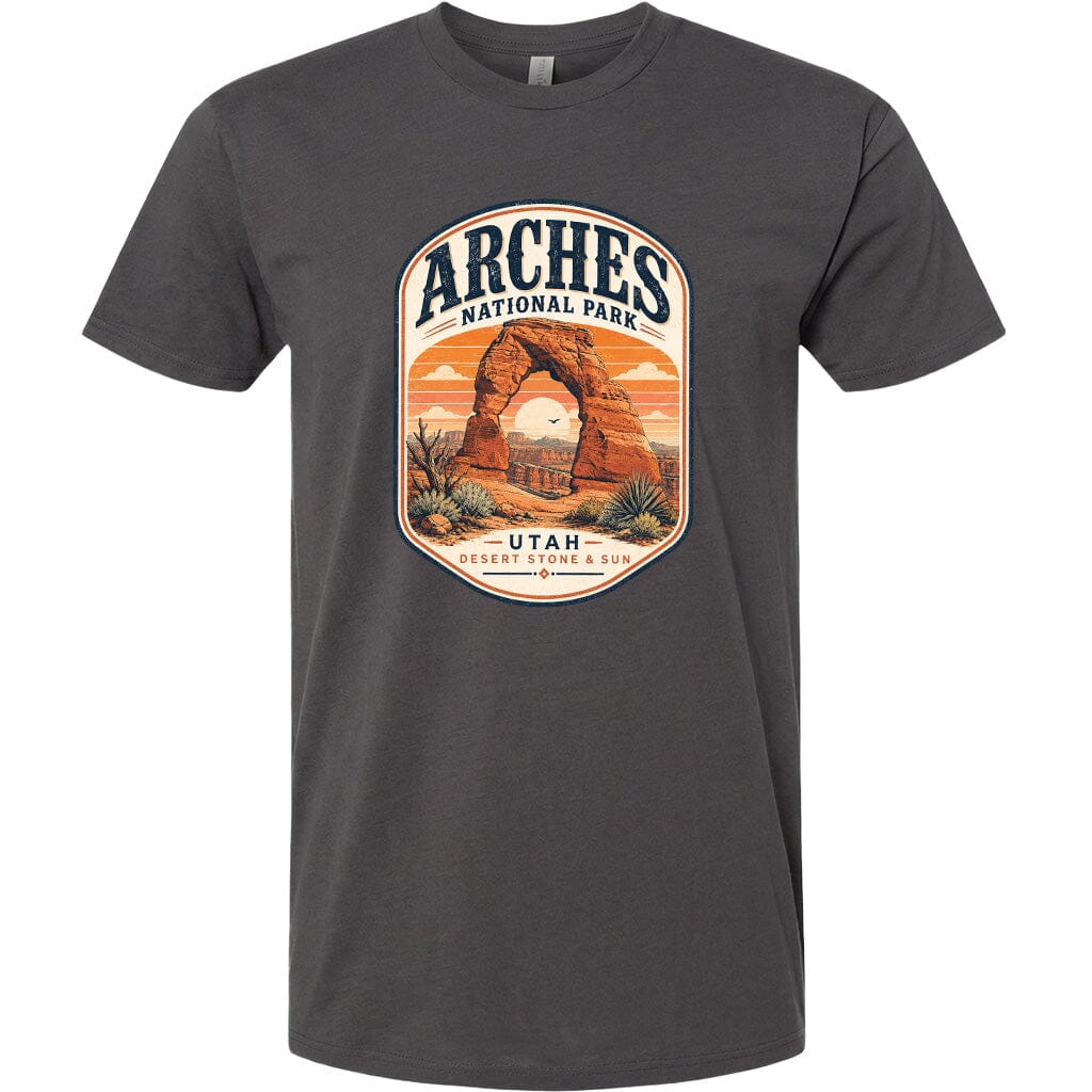 ADULT Arches National Park Badge Chest Logo T Shirt | Hoodie | Long Sleeve | Sweatshirt | Crew Neck | Tank Top 1 Fiesta Doodle waterproof vinyl sticker. dishwasher safe outdoor sticker.