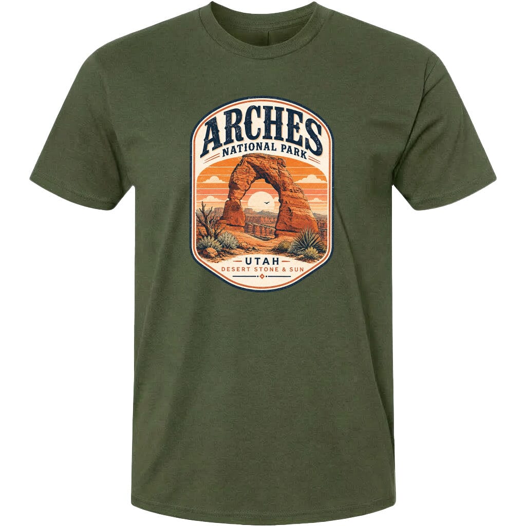 ADULT Arches National Park Badge Chest Logo T Shirt | Hoodie | Long Sleeve | Sweatshirt | Crew Neck | Tank Top 1 Fiesta Doodle waterproof vinyl sticker. dishwasher safe outdoor sticker.