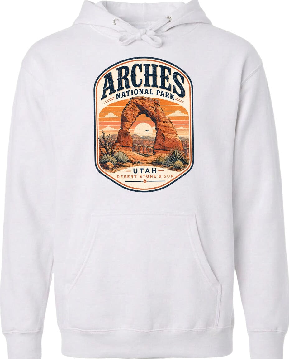 ADULT Arches National Park Badge Chest Logo T Shirt | Hoodie | Long Sleeve | Sweatshirt | Crew Neck | Tank Top 1 Fiesta Doodle waterproof vinyl sticker. dishwasher safe outdoor sticker.