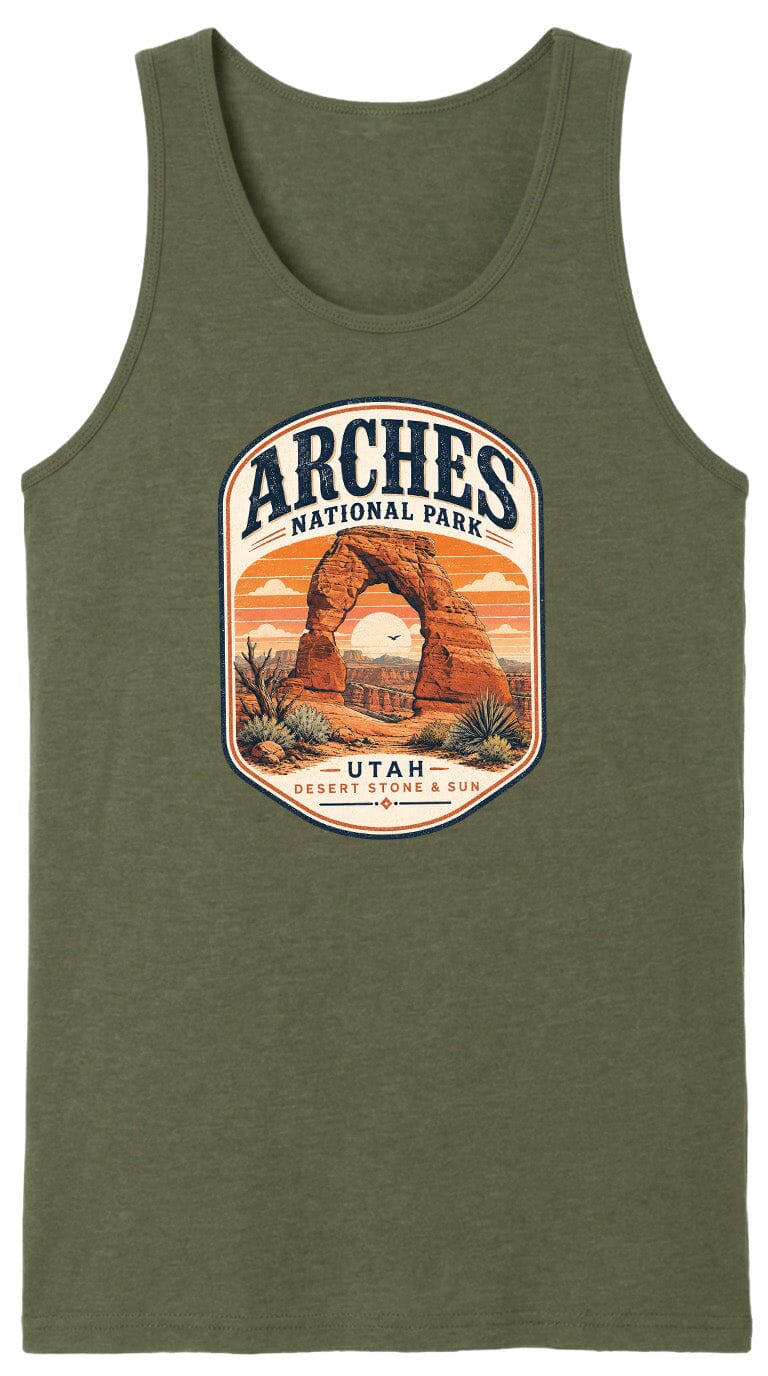 ADULT Arches National Park Badge Chest Logo T Shirt | Hoodie | Long Sleeve | Sweatshirt | Crew Neck | Tank Top 1 Fiesta Doodle waterproof vinyl sticker. dishwasher safe outdoor sticker.
