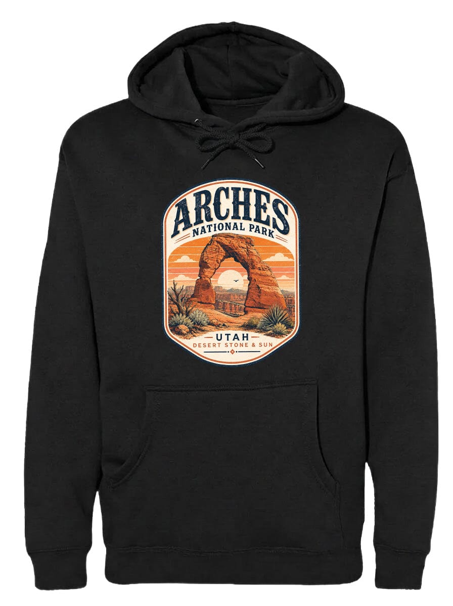 ADULT Arches National Park Badge Chest Logo T Shirt | Hoodie | Long Sleeve | Sweatshirt | Crew Neck | Tank Top 1 Fiesta Doodle waterproof vinyl sticker. dishwasher safe outdoor sticker.