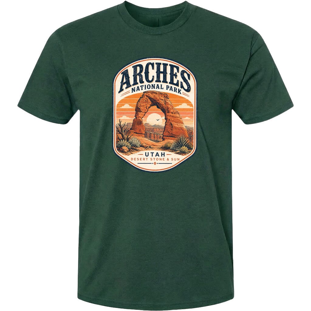 ADULT Arches National Park Badge Chest Logo T Shirt | Hoodie | Long Sleeve | Sweatshirt | Crew Neck | Tank Top 1 Fiesta Doodle waterproof vinyl sticker. dishwasher safe outdoor sticker.