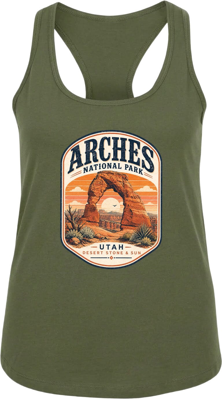 ADULT Arches National Park Badge Chest Logo T Shirt | Hoodie | Long Sleeve | Sweatshirt | Crew Neck | Tank Top 1 Fiesta Doodle waterproof vinyl sticker. dishwasher safe outdoor sticker.