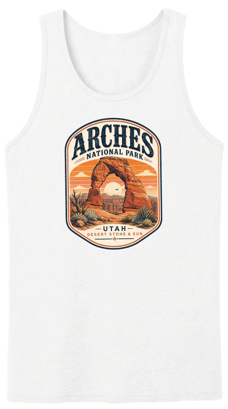 ADULT Arches National Park Badge Chest Logo T Shirt | Hoodie | Long Sleeve | Sweatshirt | Crew Neck | Tank Top 1 Fiesta Doodle waterproof vinyl sticker. dishwasher safe outdoor sticker.